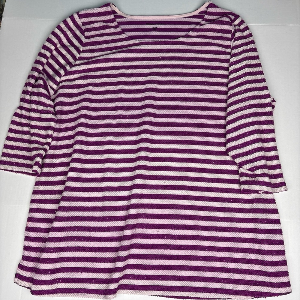 Jessica London Women Plus 26 28 Sweater Purple White Stripes